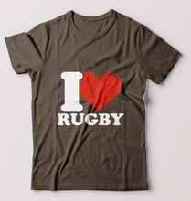 Load image into Gallery viewer, I Love Rugby T-Shirt for Men-Olive Green-Ektarfa.online