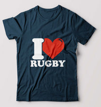 Load image into Gallery viewer, I Love Rugby T-Shirt for Men-Petrol Blue-Ektarfa.online