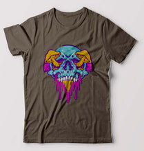 Load image into Gallery viewer, Trippy Psychedelic Skull T-Shirt for Men-Olive Green-Ektarfa.online