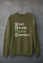 Load image into Gallery viewer, Eat Sleep Code Repeat Unisex Sweatshirt for Men/Women-Olive Green-Ektarfa.online