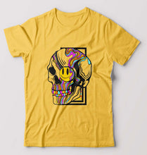 Load image into Gallery viewer, Trippy Psychedelic Skull Emoji T-Shirt for Men-Golden Yellow-Ektarfa.online