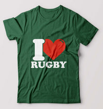 Load image into Gallery viewer, I Love Rugby T-Shirt for Men-Bottle Green-Ektarfa.online