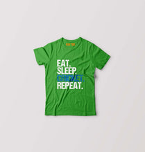 Load image into Gallery viewer, CRICKET Eat Sleep Cricket Repeat Kids T-Shirt for Boy/Girl-Flag Green-Ektarfa.online