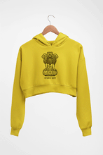 Load image into Gallery viewer, satyamev jayate Crop HOODIE FOR WOMEN-Mustard Yellow-Ektarfa.online
