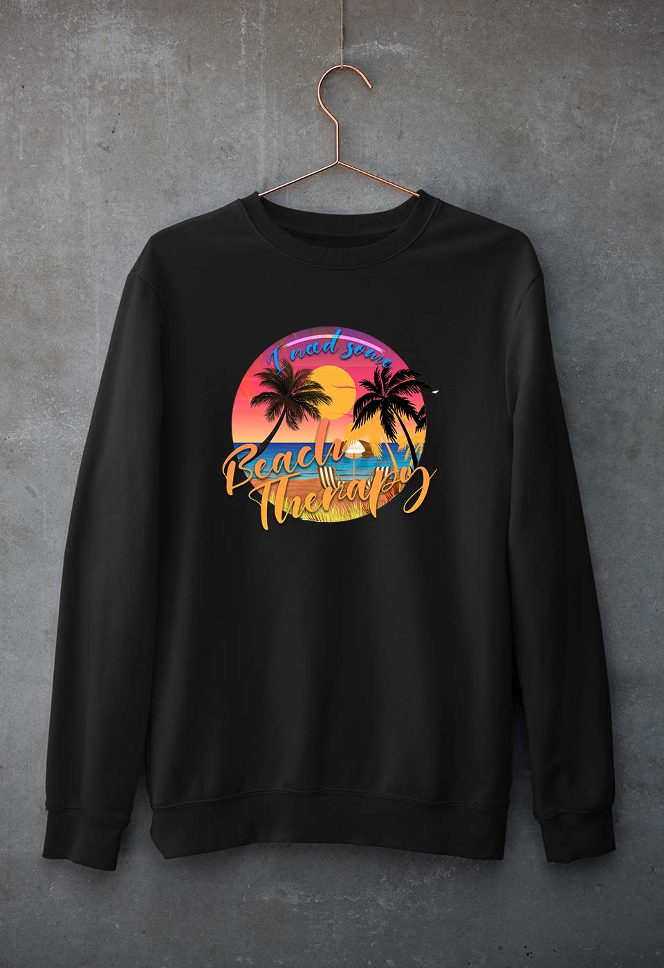 beach therapy Unisex Sweatshirt for Men/Women-Black-Ektarfa.online
