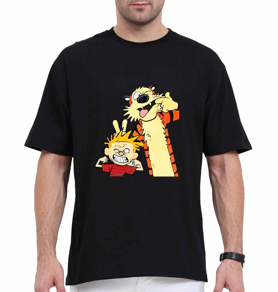 calvin hobbes Oversized T-Shirt for Men-Black-Ektarfa.online