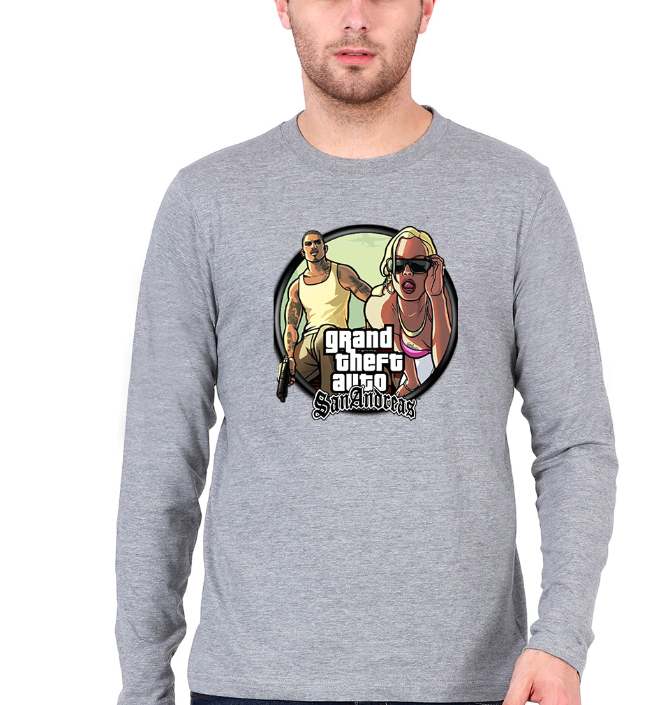 Grand Theft Auto (GTA) Full Sleeves T-Shirt for Men-Grey Melange-Ektarfa.online