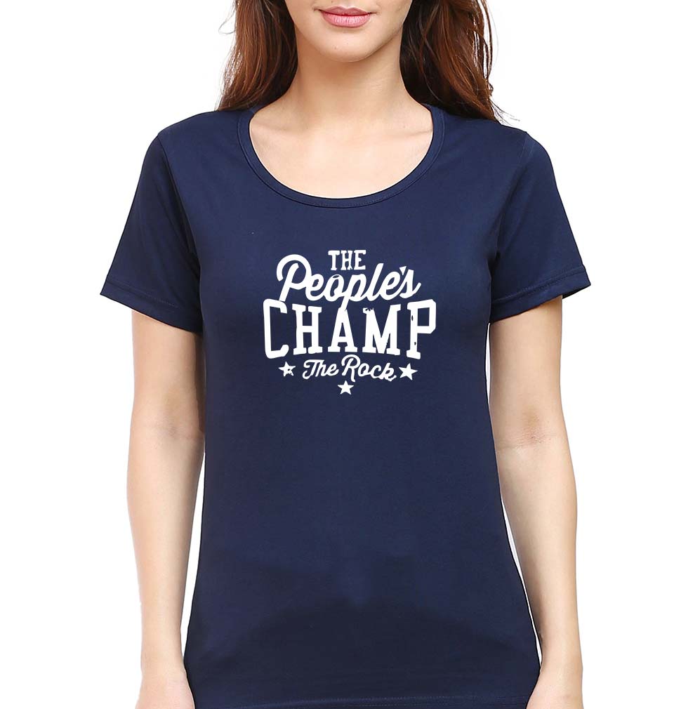 The Rock - The People's Champ T-Shirt for Women-Navy Blue-Ektarfa.online