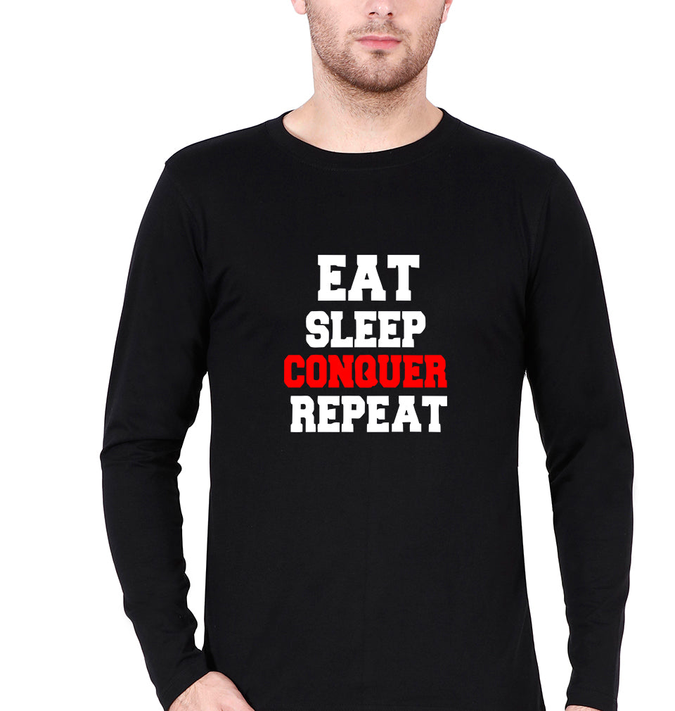 eat sleep conquer repeat Full Sleeves T-Shirt for Men-Black-Ektarfa.online