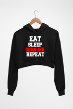 Load image into Gallery viewer, eat sleep conquer repeat Crop HOODIE FOR WOMEN-Black-Ektarfa.online
