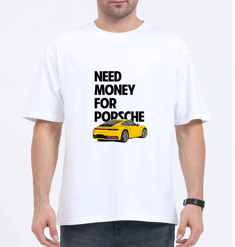 Porsche (Need Money) Oversized T-Shirt for Men-White-Ektarfa.online