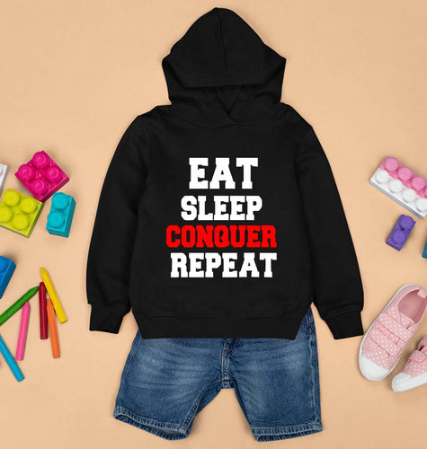 eat sleep conquer repeat Kids Hoodie for Boy/Girl-Black-Ektarfa.online