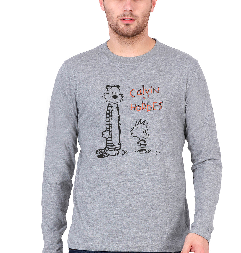 calvin hobbes Full Sleeves T-Shirt for Men-Grey Melange-Ektarfa.online