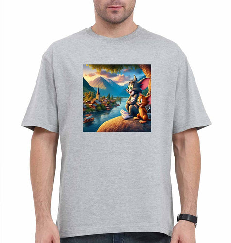 Tom and Jerry Oversized T-Shirt for Men-Grey-Ektarfa.online