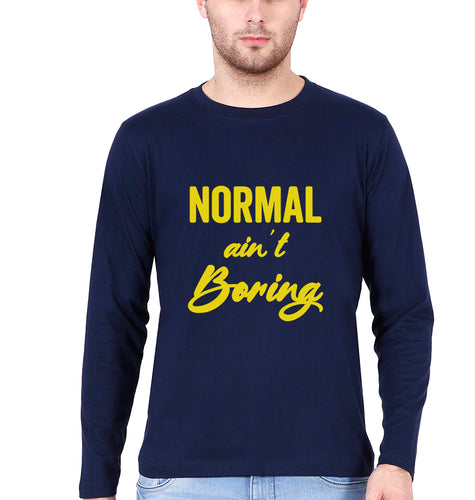 Normal Ain't Boring Full Sleeves T-Shirt for Men-Navy Blue-Ektarfa.online