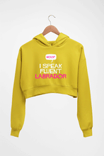 Load image into Gallery viewer, i speak fluent labrador Crop HOODIE FOR WOMEN-Mustard Yellow-Ektarfa.online
