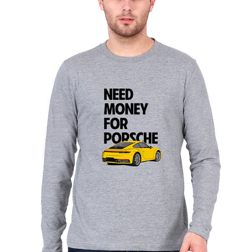 Porsche (Need Money) Full Sleeves T-Shirt for Men-Grey Melange-Ektarfa.online