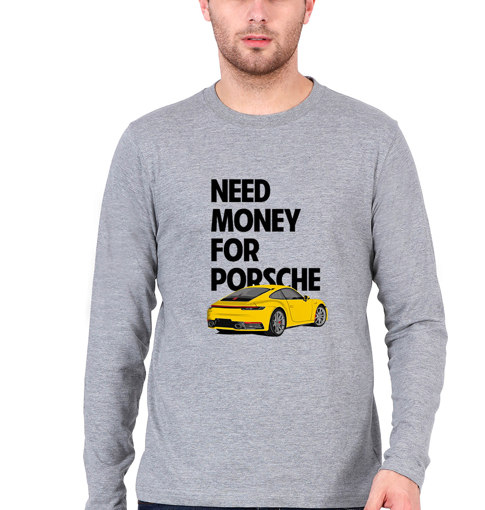 Porsche (Need Money) Full Sleeves T-Shirt for Men-Grey Melange-Ektarfa.online