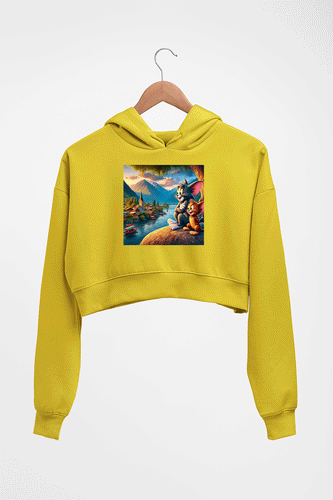 Tom and Jerry Crop HOODIE FOR WOMEN-Mustard Yellow-Ektarfa.online