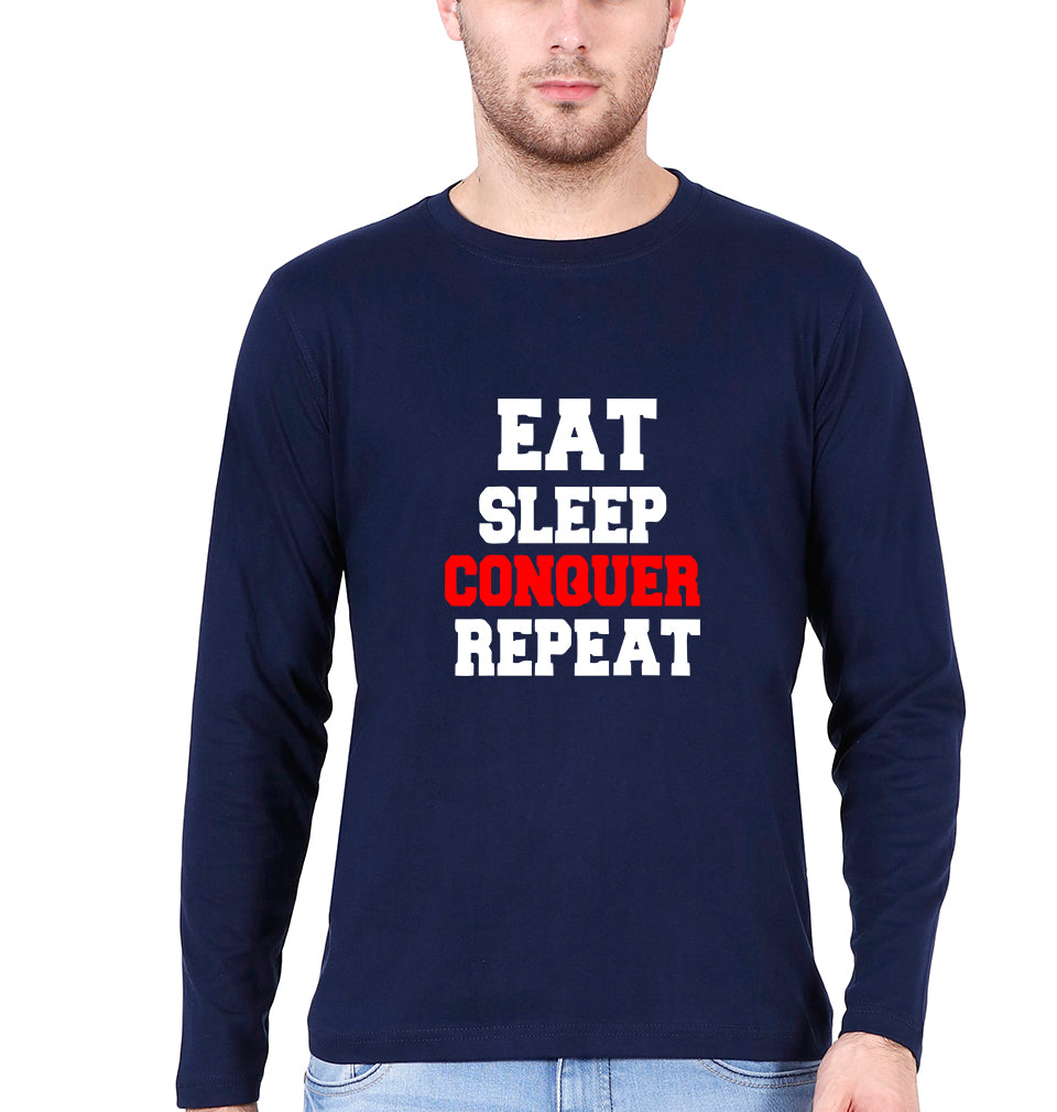 eat sleep conquer repeat Full Sleeves T-Shirt for Men