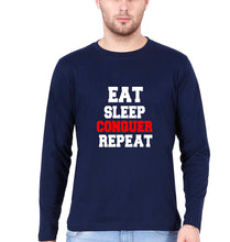 Load image into Gallery viewer, eat sleep conquer repeat Full Sleeves T-Shirt for Men-Navy Blue-Ektarfa.online
