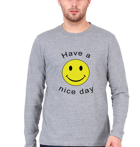 Nice Day Emoji Full Sleeves T-Shirt for Men-Grey Melange-Ektarfa.online