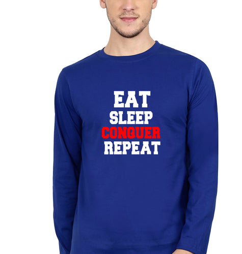 eat sleep conquer repeat Full Sleeves T-Shirt for Men-royal blue-Ektarfa.online