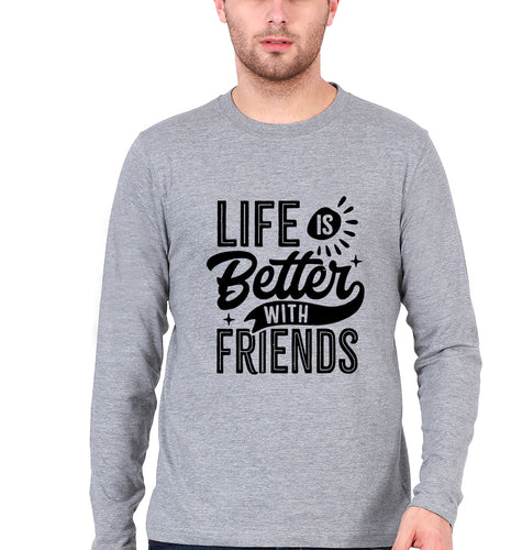 life is better with friends Full Sleeves T-Shirt for Men-Grey Melange-Ektarfa.online