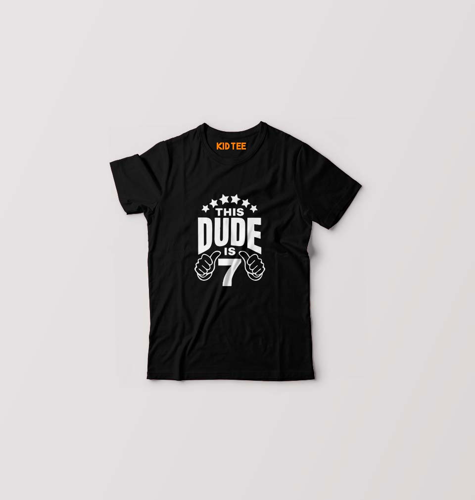 7th Happy Birthday Kids T-Shirt for Boy/Girl-Black-Ektarfa.online