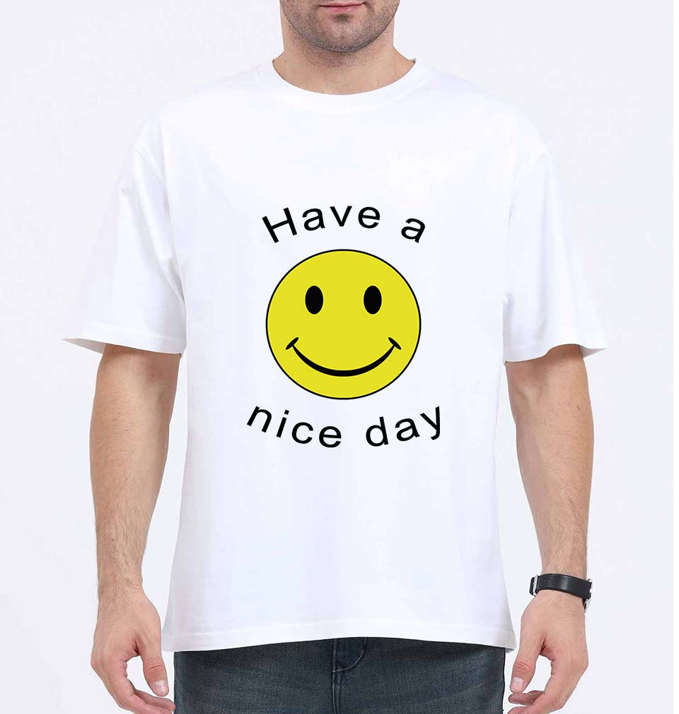 Nice Day Emoji Oversized T-Shirt for Men-White-Ektarfa.online