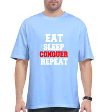 Load image into Gallery viewer, eat sleep conquer repeat Oversized T-Shirt for Men-Baby Blue-Ektarfa.online
