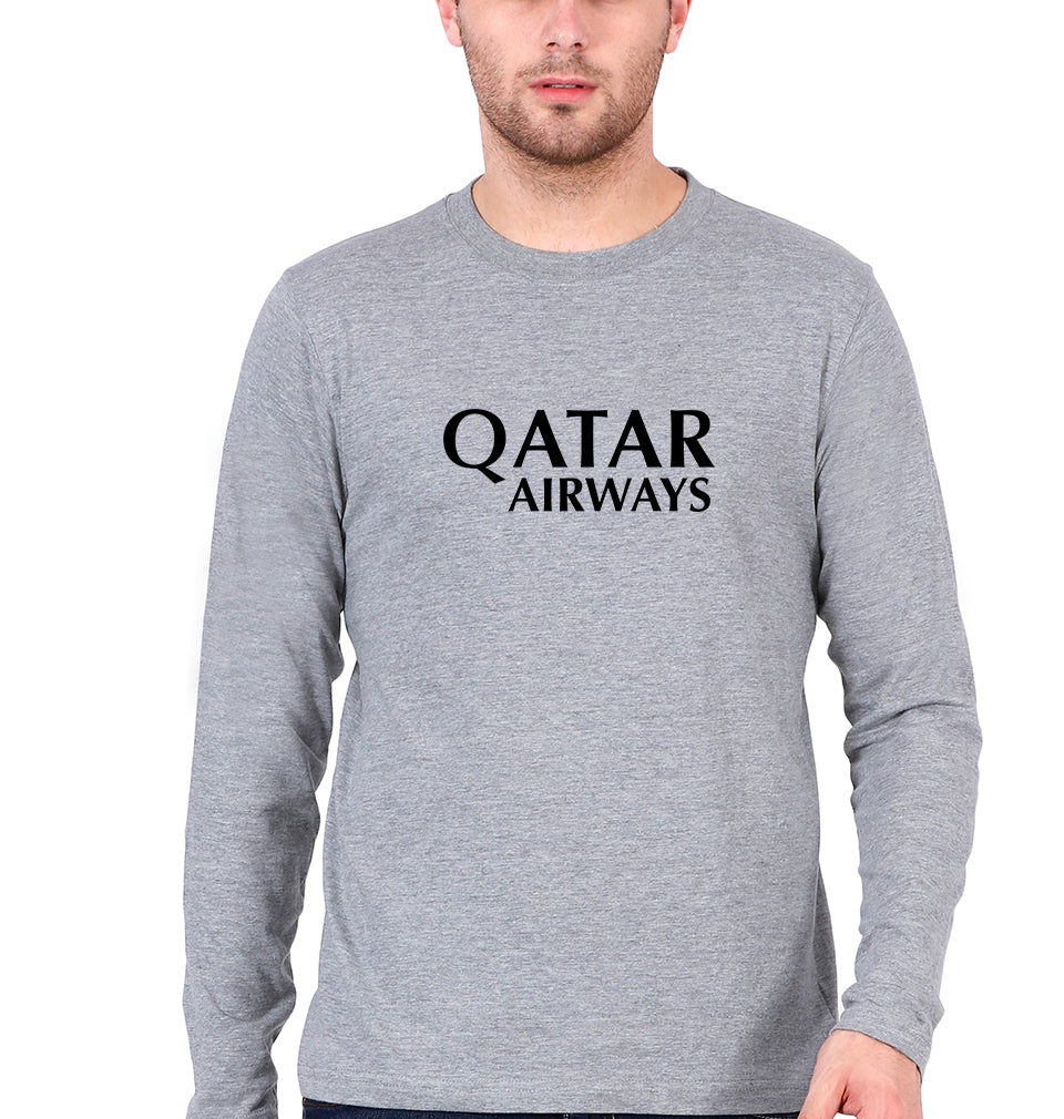 Qatar Airways Full Sleeves T-Shirt for Men-Grey Melange-Ektarfa.online