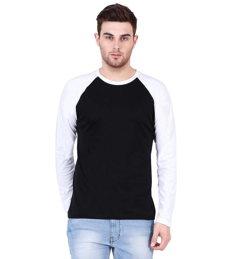 Plain Black-White Raglan Full Sleeves T-Shirt For Men