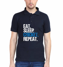 Load image into Gallery viewer, CRICKET Eat Sleep Cricket Repeat Polo T-Shirt for Men-S(38 Inches)-Navy Blue-Ektarfa.co.in
