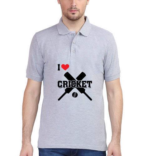 I Love Cricket Polo T-Shirt for Men-S(38 Inches)-Grey Melange-Ektarfa.co.in