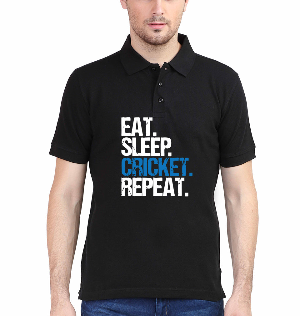 CRICKET Eat Sleep Cricket Repeat Polo T-Shirt for Men-S(38 Inches)-Black-Ektarfa.co.in
