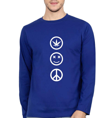 Weed Happy Peace Full Sleeves T-Shirt for Men-Royal Blue-Ektarfa.online