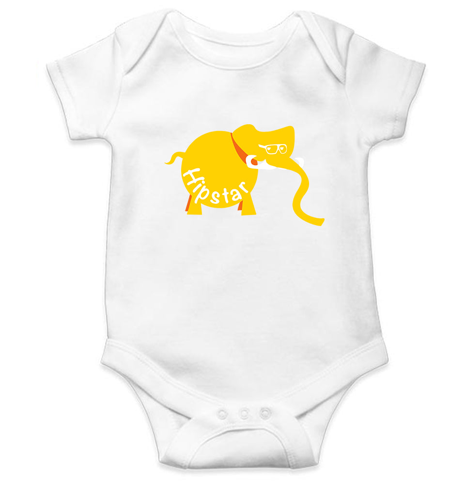 Hipster Elephant Kids Romper For Baby Boy/Girl-0-5 Months(18 Inches)-White-Ektarfa.online