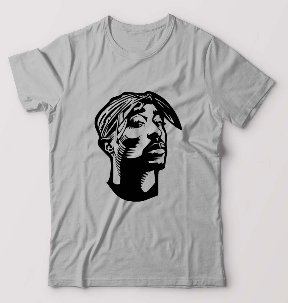Tupac 2Pac T-Shirt for Men-S(38 Inches)-Grey Melange-Ektarfa.online