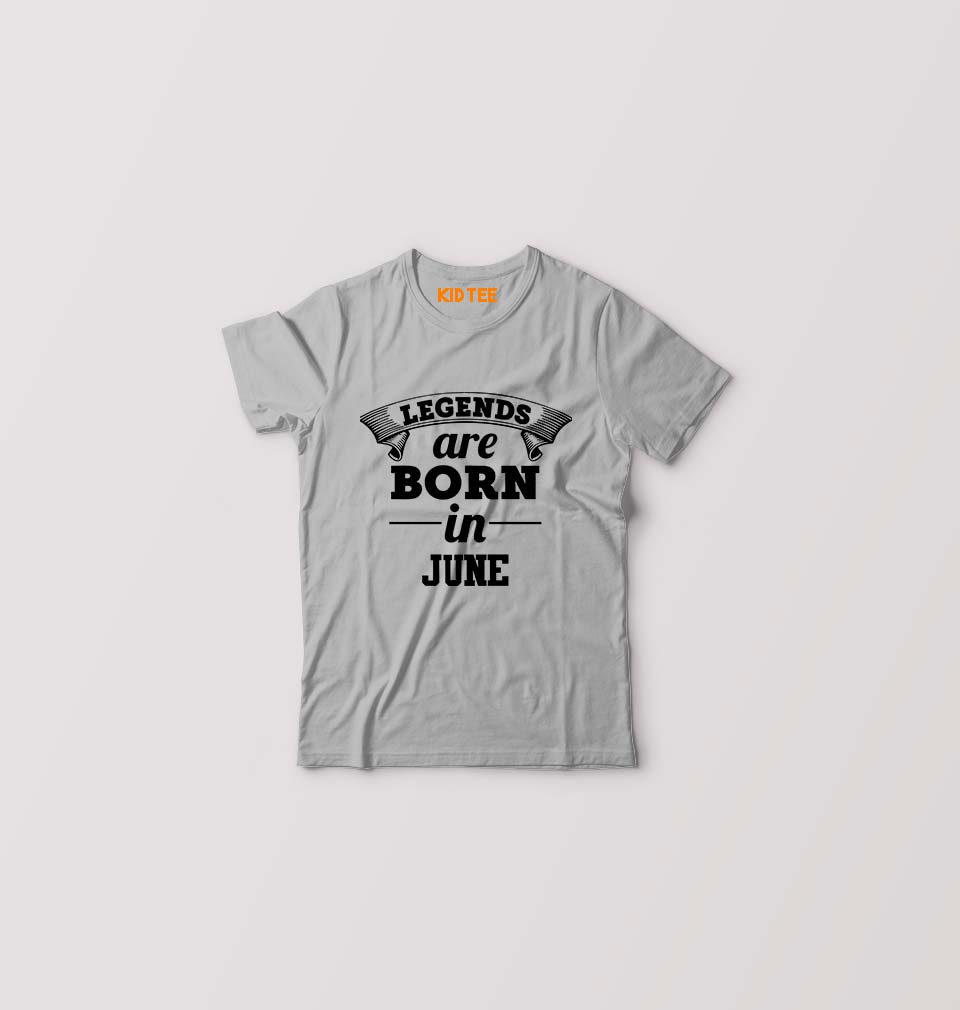 Legends are Born in June Kids T-Shirt for Boy/Girl-Grey-Ektarfa.online