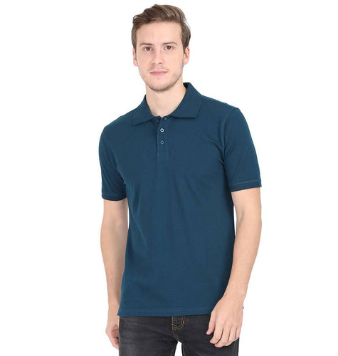 Plain Petrol Blue Polo/Collar T-Shirt For Men-ektarfa.com