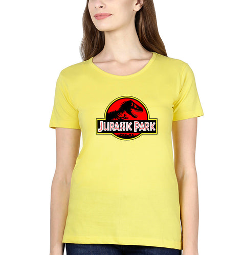 Jurassic Park Half Sleeves T-Shirt for Women-L(38 Inches)-Yellow-Ektarfa.co.in