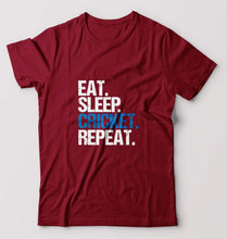 Load image into Gallery viewer, Eat Sleep Cricket Repeat T-Shirt for Men-S(38 Inches)-Maroon-Ektarfa.online
