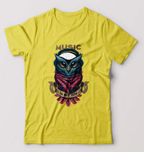 Load image into Gallery viewer, Owl Music T-Shirt for Men-S(38 Inches)-Yellow-Ektarfa.online
