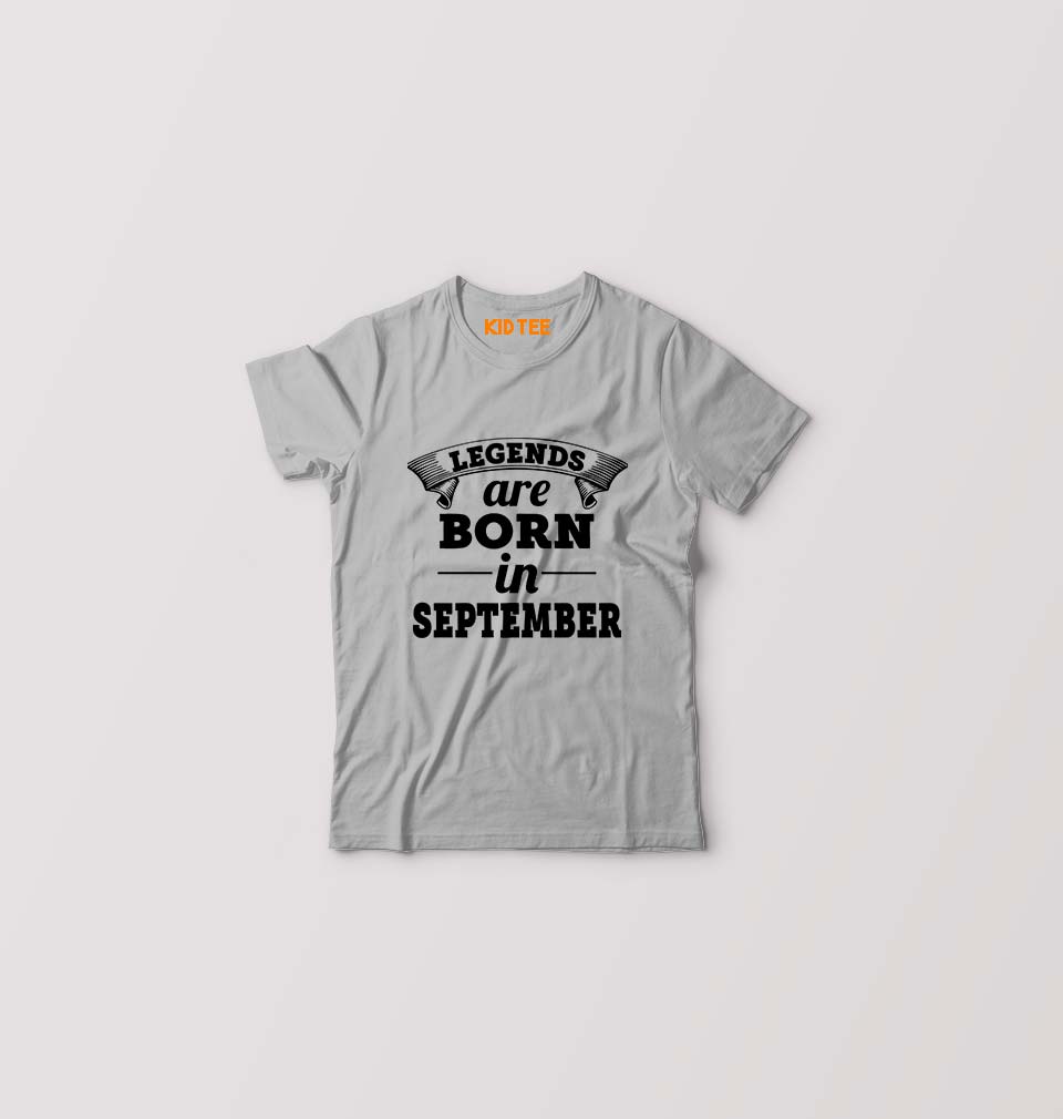 Legends are Born in September Kids T-Shirt for Boy/Girl-Grey-Ektarfa.online
