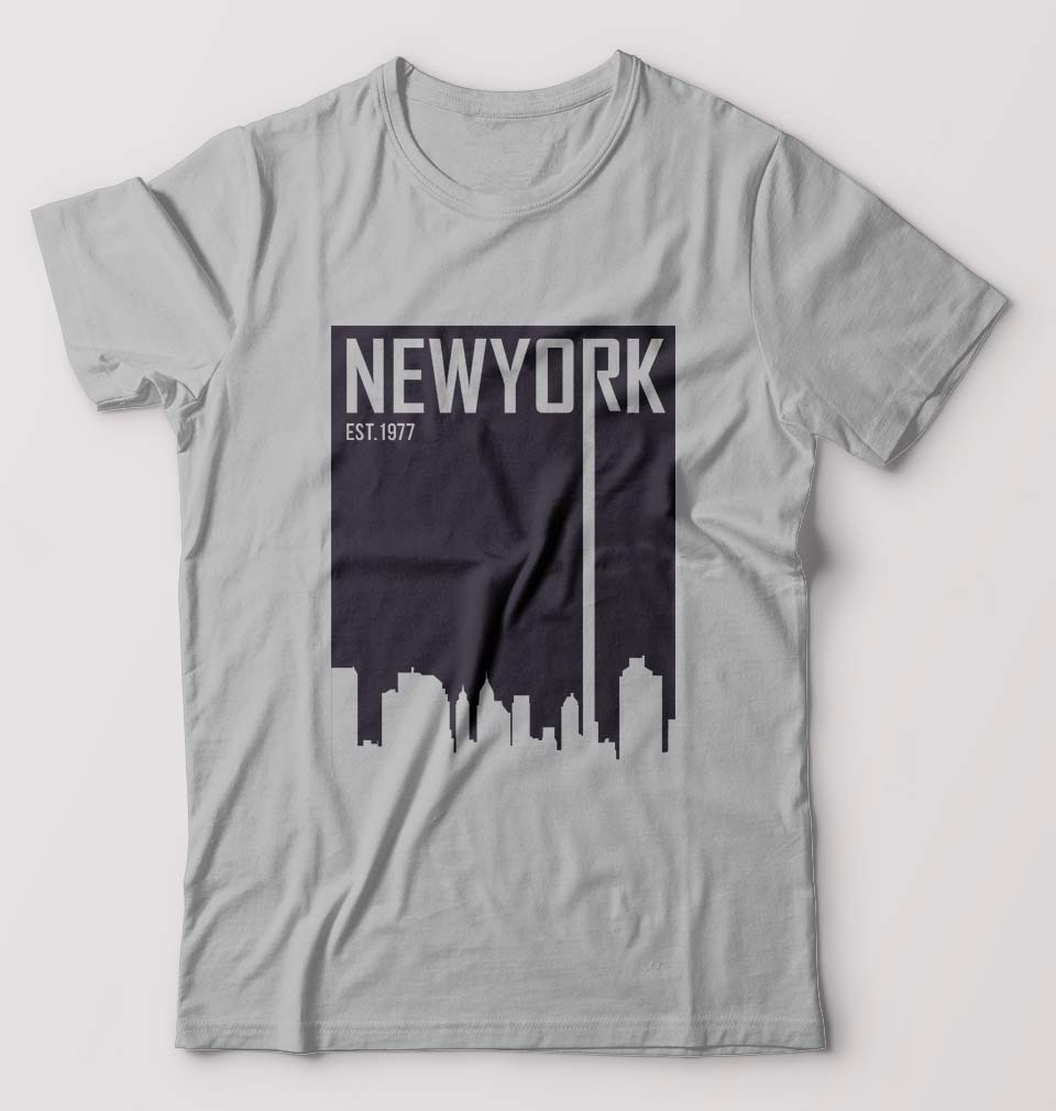 New York T-Shirt for Men-S(38 Inches)-Grey Melange-Ektarfa.online