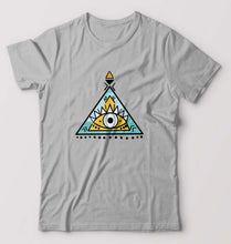 Load image into Gallery viewer, Psychedelic Triangle eye T-Shirt for Men-S(38 Inches)-Grey Melange-Ektarfa.online

