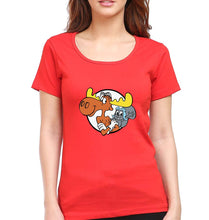 Load image into Gallery viewer, The Adventures of Rocky and Bullwinkle and Friends T-Shirt for Women-Red-Ektarfa.online
