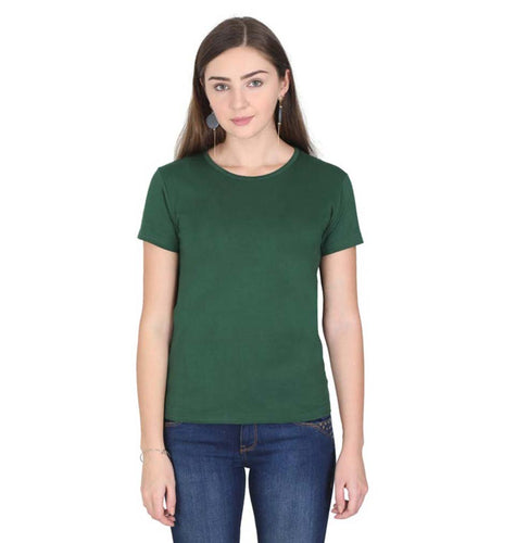 Plain Bottle Green/Dark Green Half Sleeves T-Shirt for Women-ektarfa.com