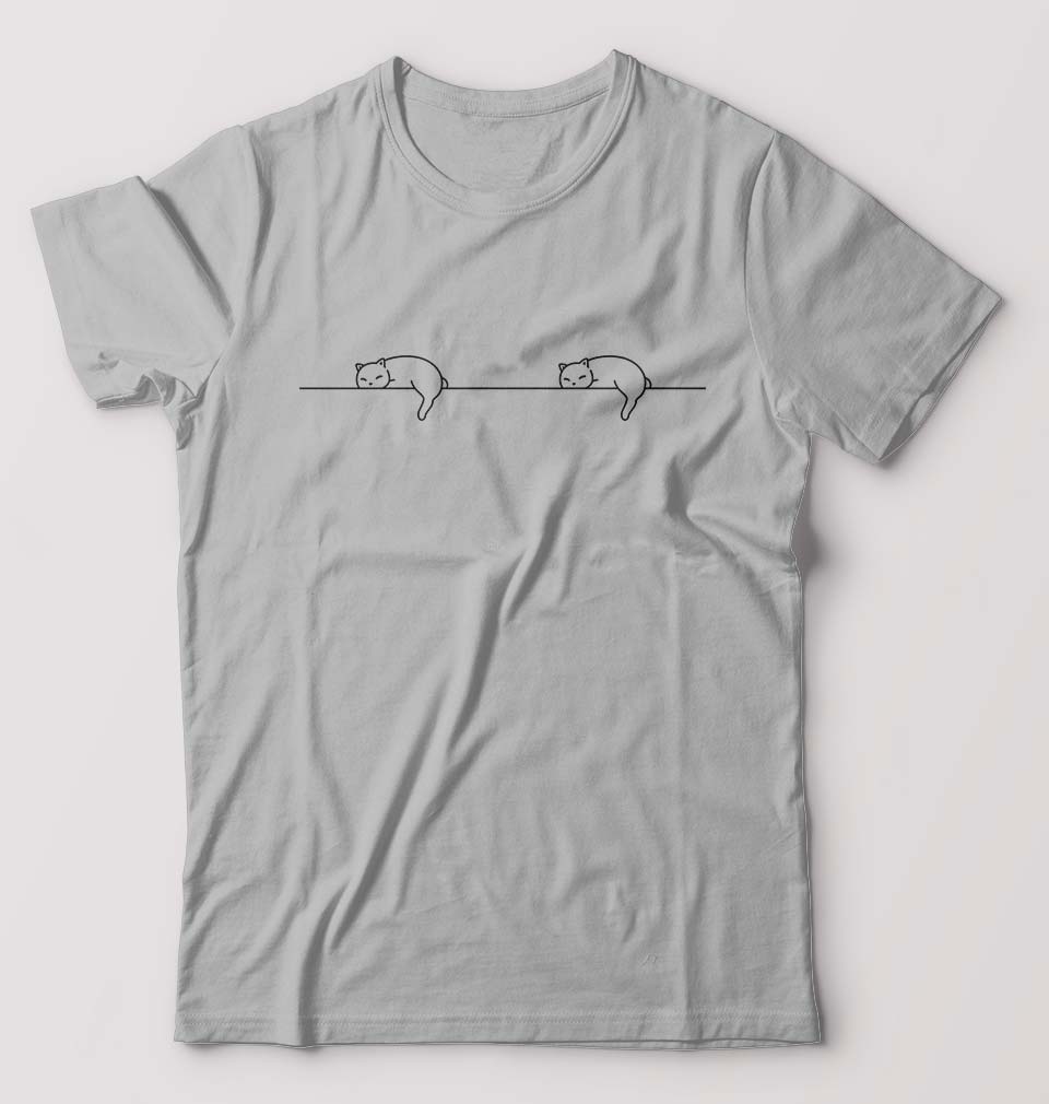 Cat T-Shirt for Men-S(38 Inches)-Grey Melange-Ektarfa.online